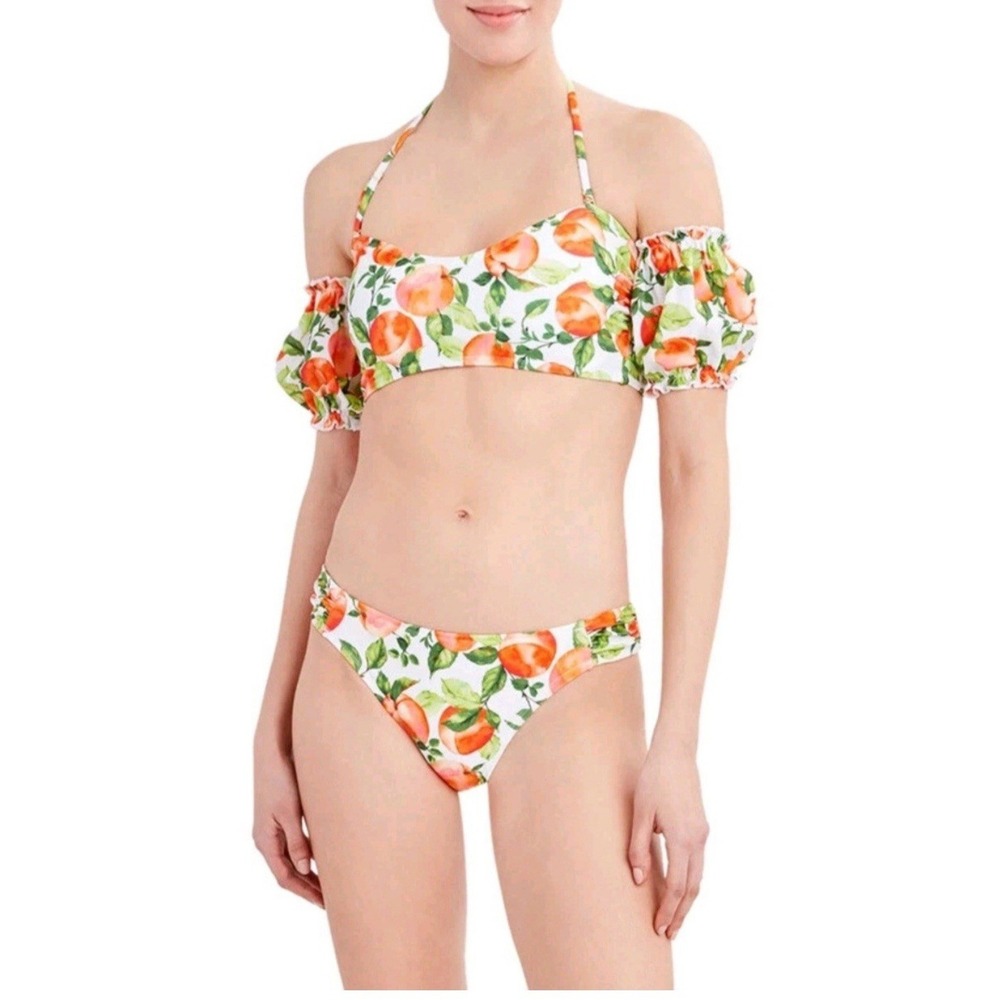 BCBG Paris Peach Poof Sleeve Bikini Top XL Women's Bottom Lg Size New With Tags